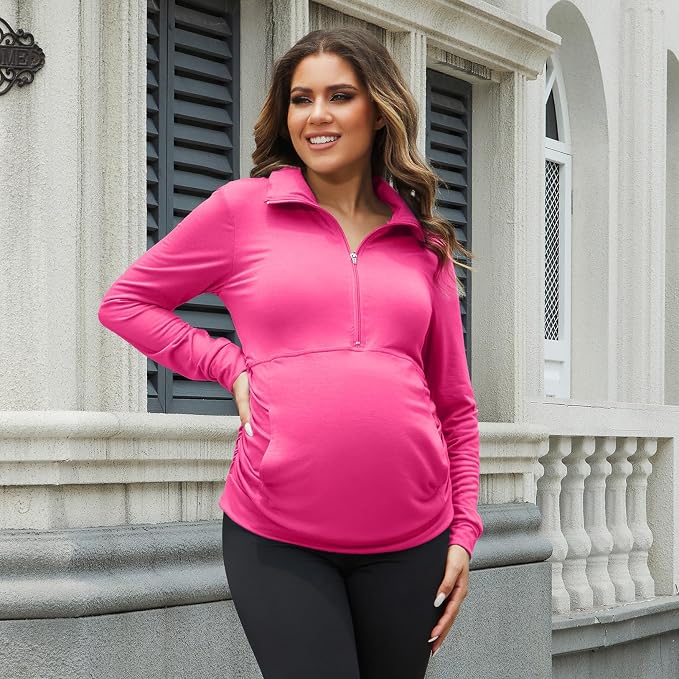 GINKANA Maternity Women's Long Sleeve Shirt Half Zipper Lapel Lightweight - Image 4