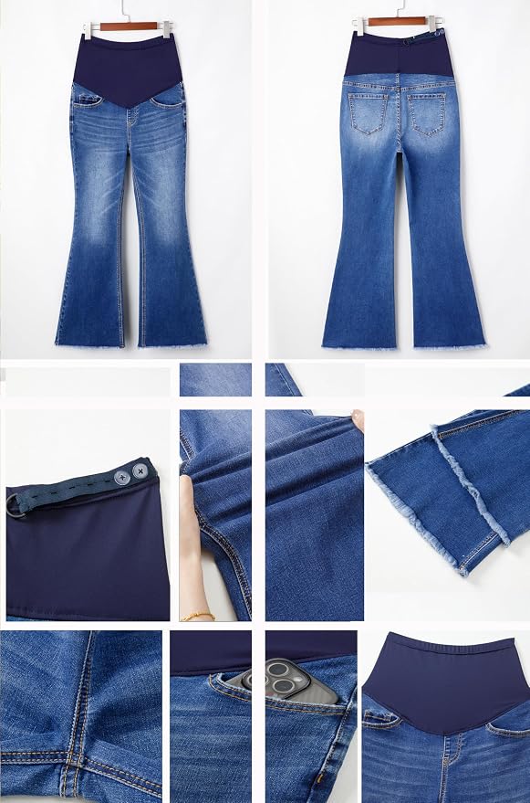 BLENCOT Maternity Jeans for Women Over Belly Pregnancy Pants Comfy Pregnant - Image 4
