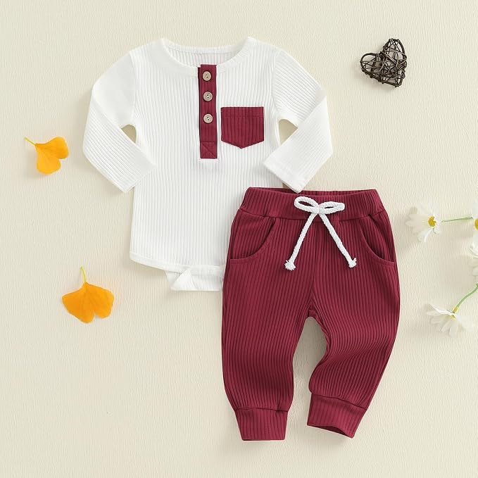 fhutpw Baby Boy Clothes 3 6 12 18 Months Ribbed Knitted Long Sleeve Romper and - Image 3