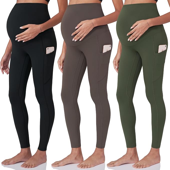 POSHDIVAH 3 Pack Women's Maternity Workout Leggings Over The Belly Pregnancy by Poshdivah