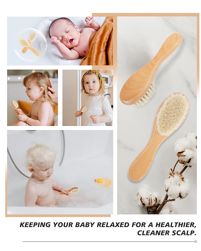 Baby Hair Brush, Natural Soft Goat Bristles Cradle Cap Brush - Image 5