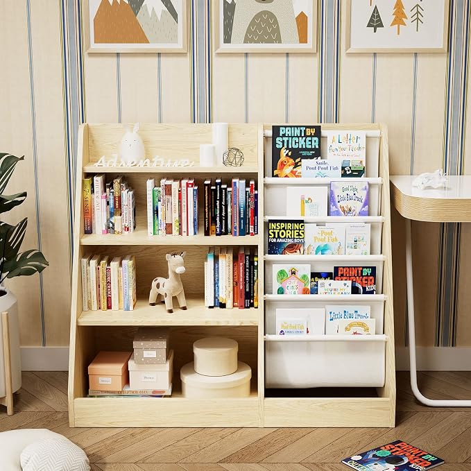 4 Tier Kids Wooden Bookshelf, Five Layer Sling Children Bookcase, Baby Storage - Image 8