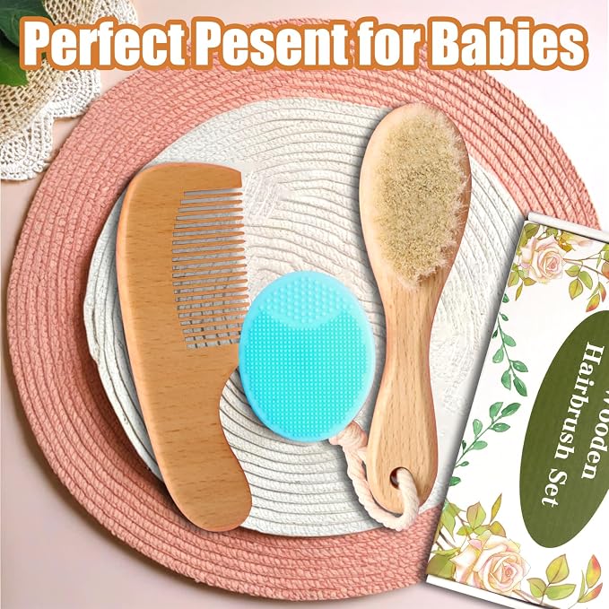 Wooden Baby Hair Brush and Comb Set - Image 7
