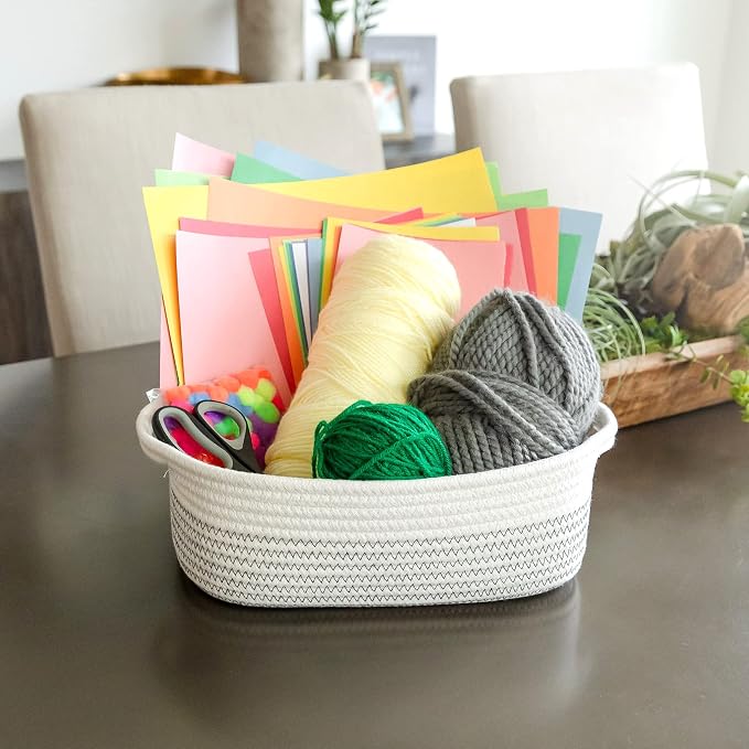 NaturalCozy 5-Piece Rectangle Storage Basket Set- Natural Cotton Rope Woven - Image 8