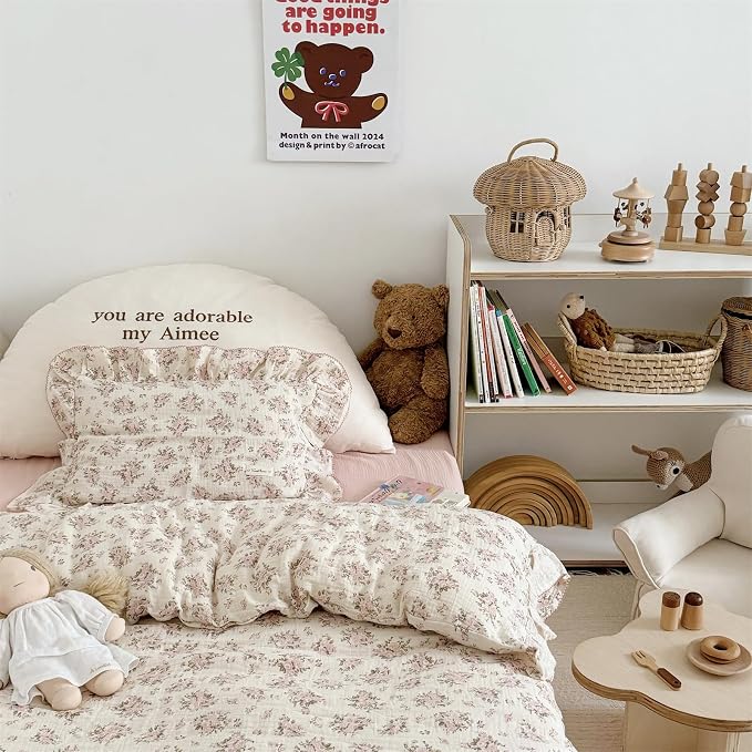 AOJIM Pink Floral Kids Toddler Pillowcase 1 Piece Super Soft Muslin Cotton - Image 4