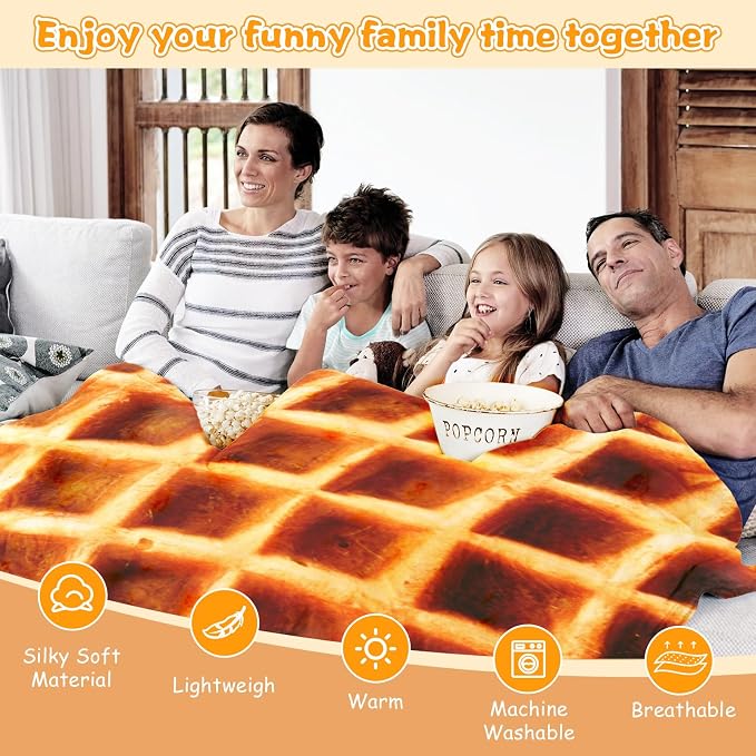 Waffle Blanket Adult/Kids/Baby, Tortilla Throw Blanket 80 Inch, Realistic - Image 4