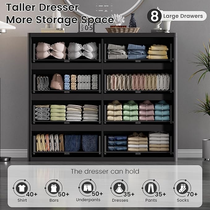 Black Dresser for Bedroom, 8 Drawers Double Fluted Dressers, Modern Chest of - Image 3