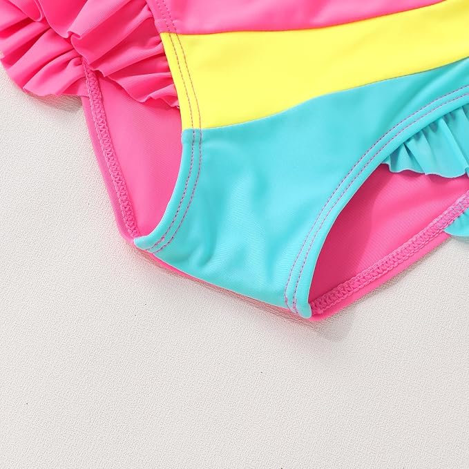YOUNGER TREE Toddler Girls Two Pieces Swimsuit Color Block Stripe Swimwear - Image 5