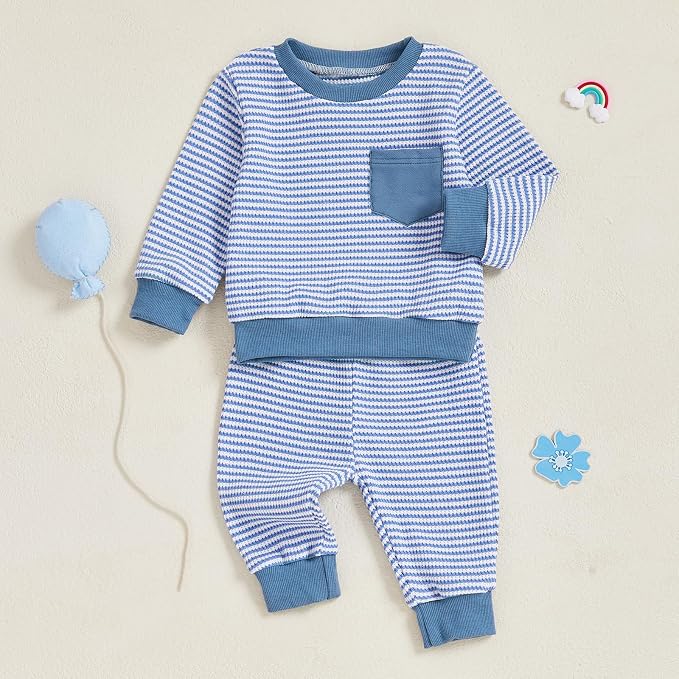 Toddler Baby Boy Fall Clothes Waffle Outfit Long Sleeve Color Blocking - Image 6
