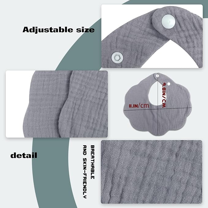 EllieHouse Baby Bibs for Girls Boys 8 Pack Muslin Drool Teeth Drooling Teething - Image 3