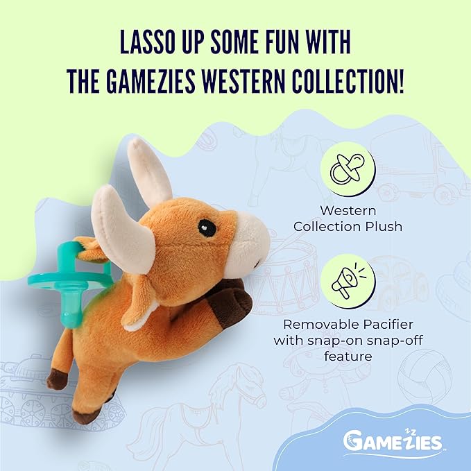 Gamezies Baby Boy and Girl Silicone Longhorn Plush Pacifier - Image 2