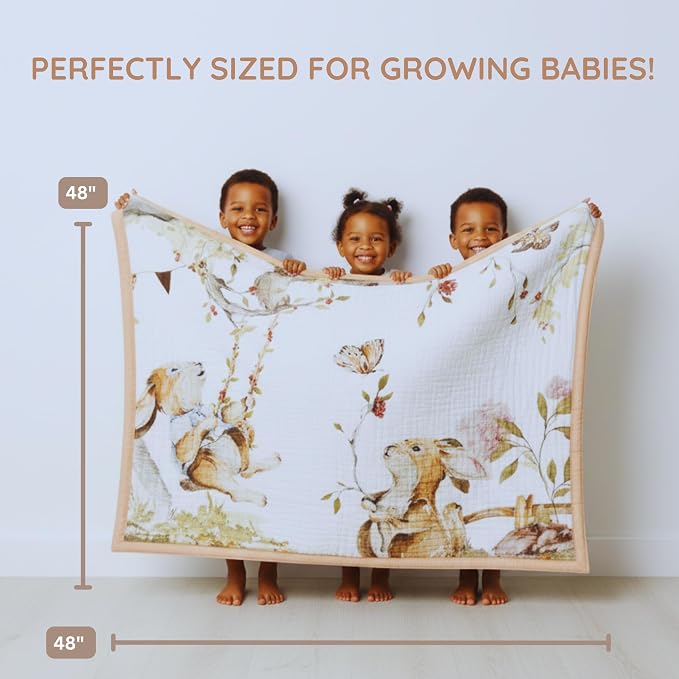Baby Muslin Woodland Blanket – Reversible Cotton Muslin Baby Quilt, 48x48 - Image 4