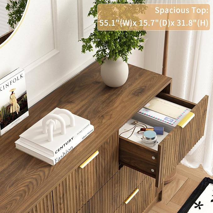 7 Drawers Dresser for Bedroom，55" Wide Fluted Dresser - Image 5