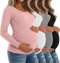 Riyiper 4 Pack Women's Maternity Shirts, Long Sleeve Cotton Ribbed Pregnancy by Riyiper