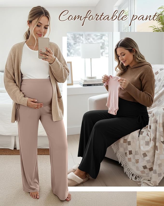 Neer 3 Pack Women's Maternity Pants Over The Belly Loose Pregnancy Pants - Image 3