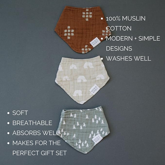 Mebie Baby Muslin Cotton Bib, 3 pack, Baby Bib Set - Image 2