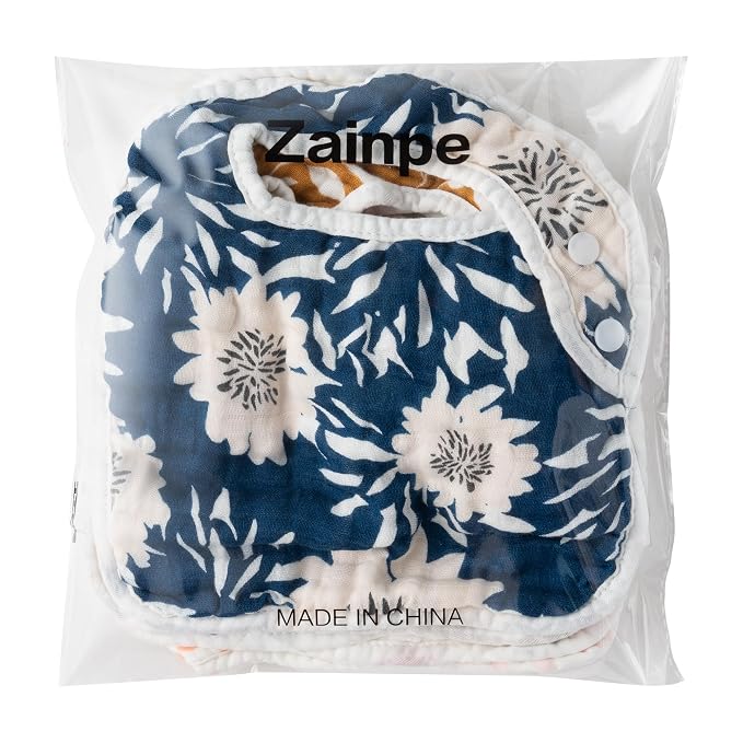 Zainpe 6Pcs Snap Muslin Cotton Baby Bibs Flower Pattern Infants Drooling Bib - Image 7