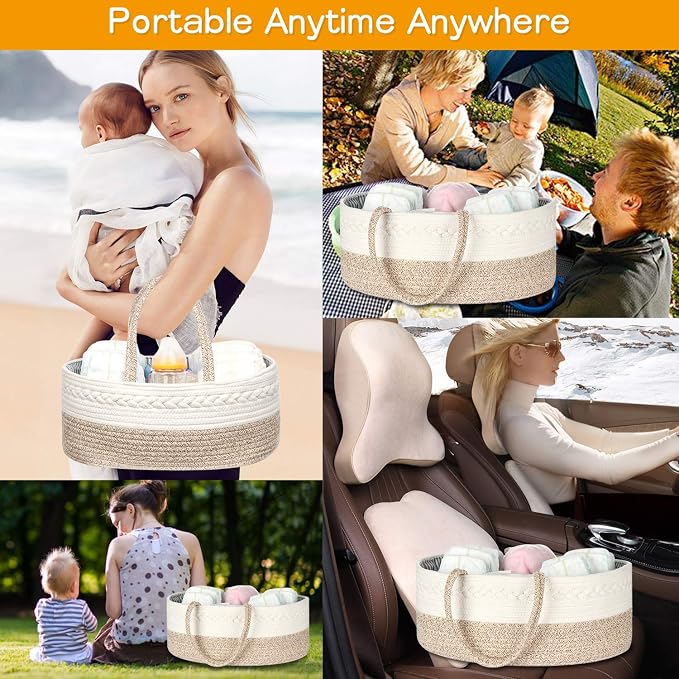 Baby Diaper Caddy Organizer -100% Cotton Baby Basket Bin - Image 7