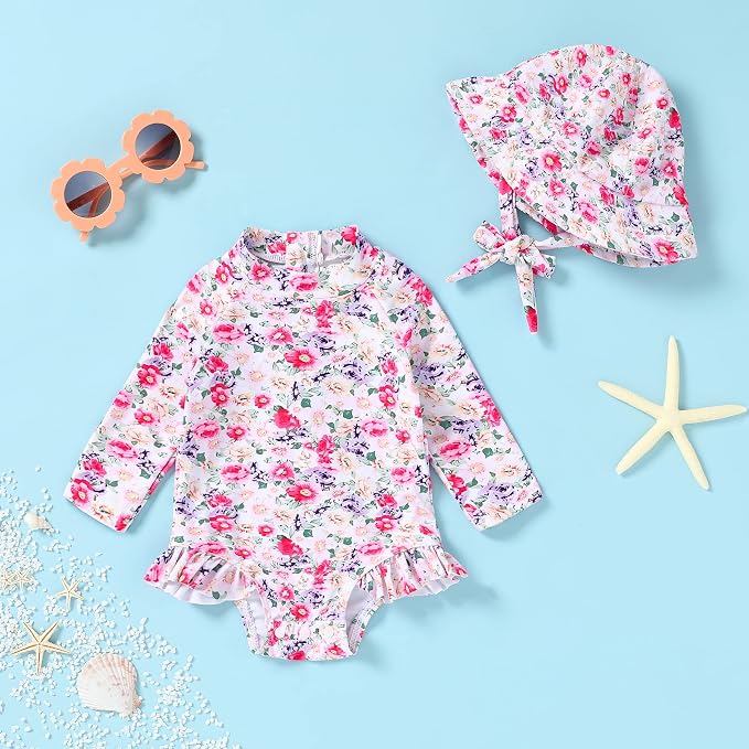 Infant Baby Girl Swimsuit One-Piece Long Sleeve Rash Guard - Image 2