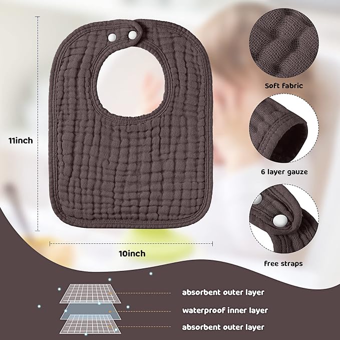 Tallew 8 Pack Muslin Burp Cloths and Baby Bibs - Image 3