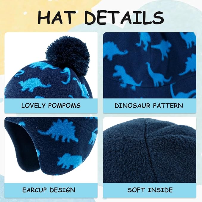 Duoyeree Kids Beanie Hat for Boys Girls Pom-pom Kint Hats Cozy Lining Winter - Image 4