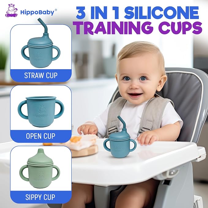 Silicone Transition Sippy Cup for 6+ month old | Includes 1 Toddler straw cup & - Image 5