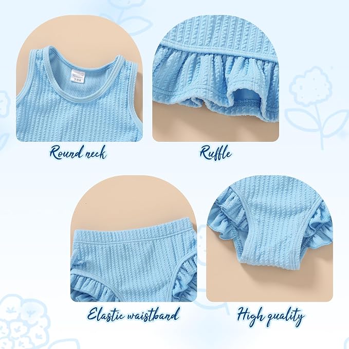 HAPPYMA Baby Swimsuit Toddler Girl Bathing Suit Summer Solid Color Bikini Set - Image 4
