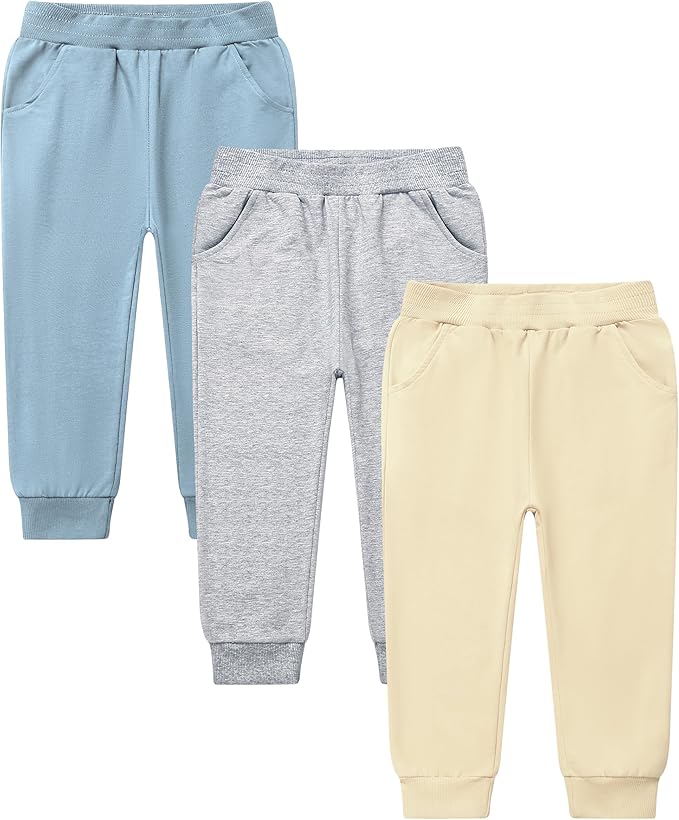 GFQLONG 2/3 Pack Toddler Pants Sweatpants Boys Cotton Joggers, Athletic Pull on by GFQLONG
