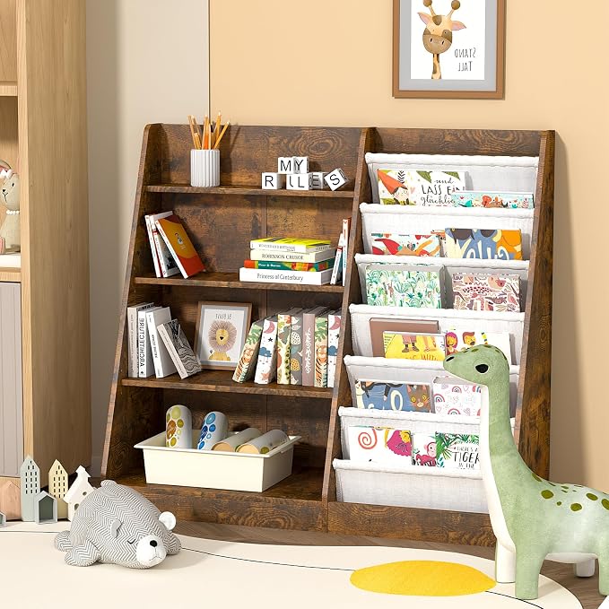 Kids Bookshelf for Bedroom Toddler Child Baby Bookcase 4-Tier for Nursery Book by HedoAjim
