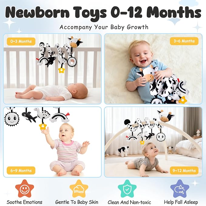 Spiral Car Seat Baby Toys 0-6 Months, Infant Carseat High Contrast Sensory Toys - Image 4