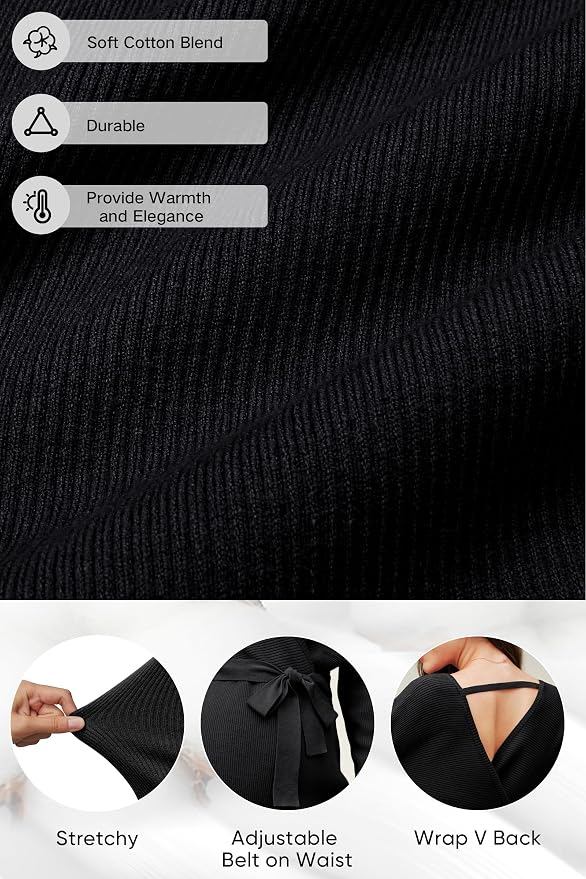 OUGES Womens Soft Cotton Blend Maternity Sweater Wrap V Neck Long Sleeve V Back - Image 2