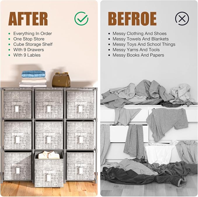 9 Cube Closet Organizer with Beautiful Printed Drawers + Labels, Storage Shelf - Image 7