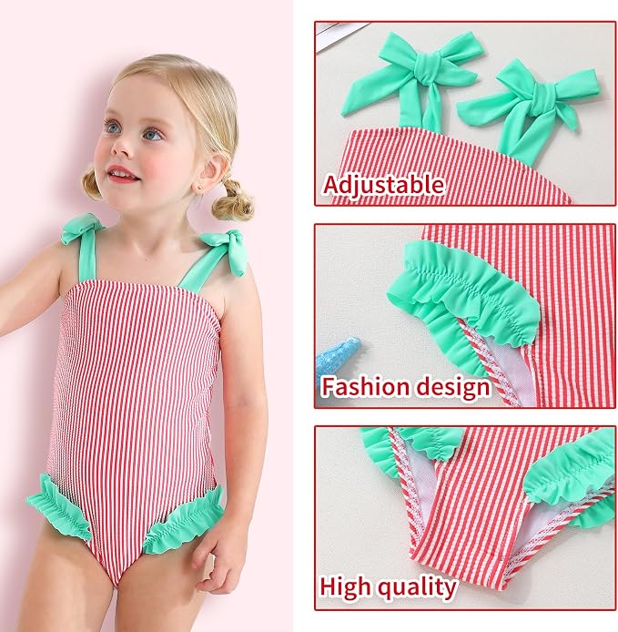 Happy Town Toddler Swimsuit Girl Solid Color Stripe One-Piece Baby Bathing Suits - Image 4