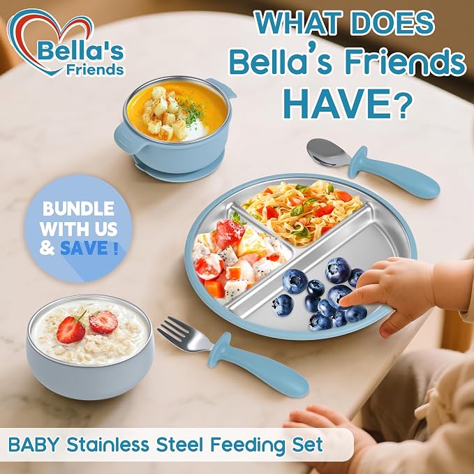Bella's Friends Stainless Steel Toddler Plates Silicone Suction, 3 Packs - Image 5