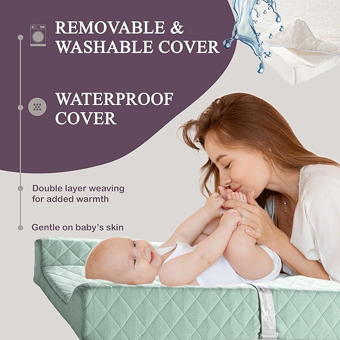 Organic Cotton Contoured Baby Changing Pad w/Waterproof Foam Mattress, Includes - Image 4