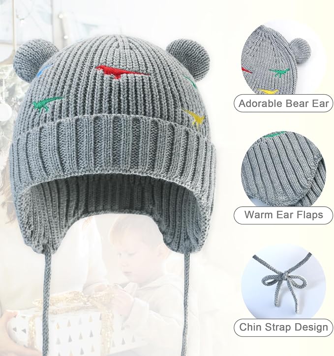 XIAOHAWANG Baby Hat Cute Bear Toddler Earflap Beanie Warm - Image 4
