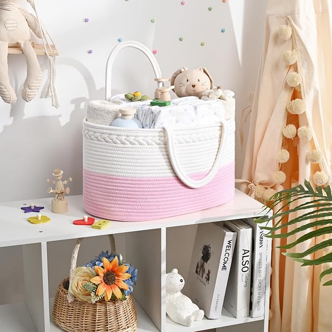 Baby Diaper Caddy Organizer, Cotton Rope Diaper Basket, Baby Basket - Image 2