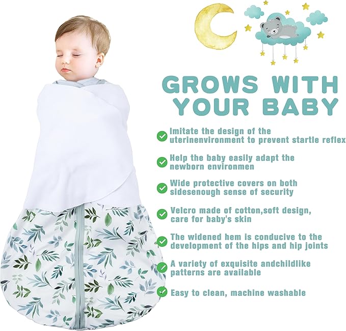 Newborn Sleep Sack Baby Swaddle, 6-12 Months, 3-Way Adjustable Wearable Blanket - Image 2