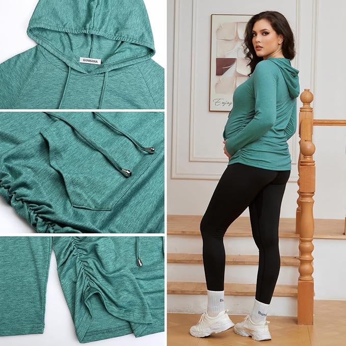 GINKANA Maternity Hoodie Long Sleeves Shirts Casual Maternity Top Pregnancy - Image 6