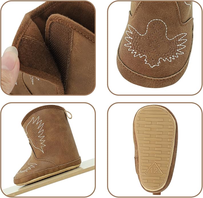 MK MATT KEELY Leather Western Boots Cowboy Bootie Soft Sole Non-Slip Crib Shoes - Image 3