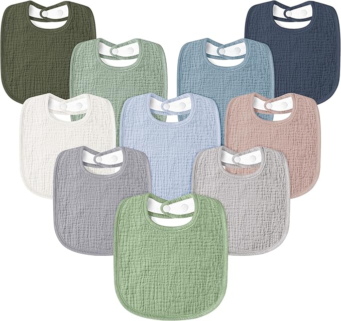 Susurration Muslin Baby Drool Bibs 10Pack Soft Square Adjustable Bandana Bibs by Susurration