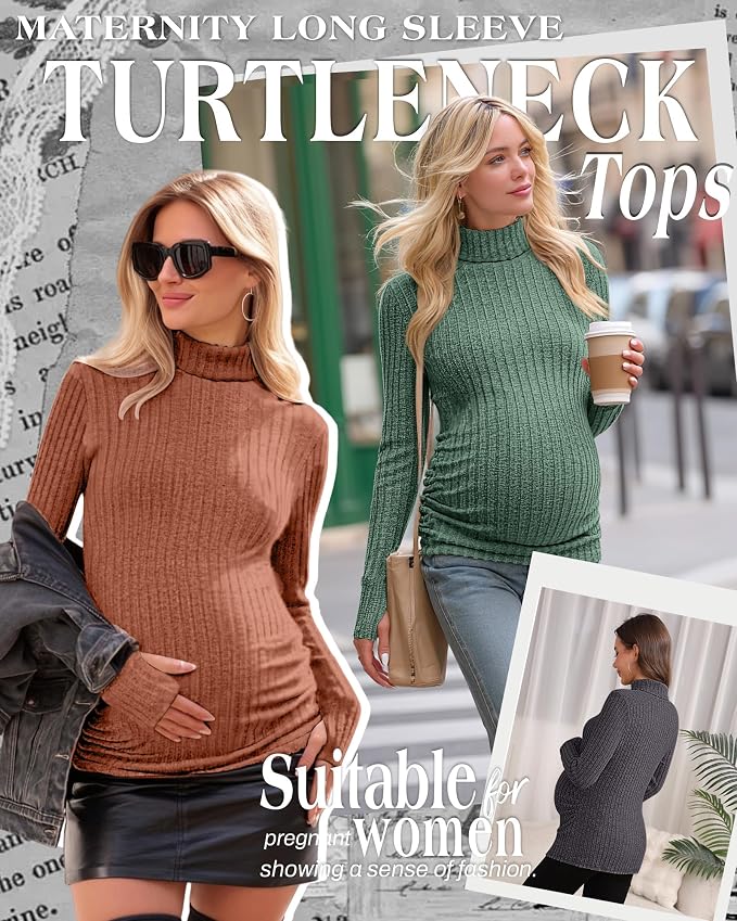 3 Pack Maternity T-Shirts Pregnancy Tops Women Sweater Long Sleeve Turtleneck - Image 2