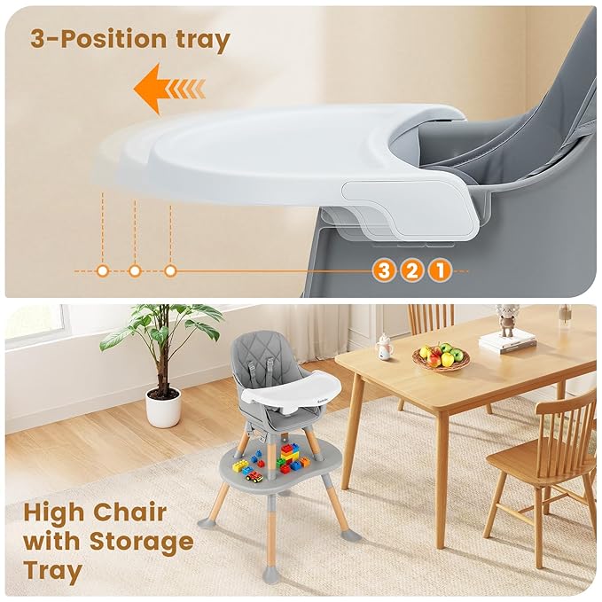 Ezebaby Baby High Chair, 8 in 1 Convertible High Chairs to Booster Seat/Toddler - Image 4