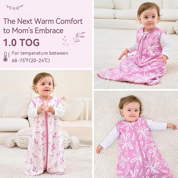 Baby Sleep Sack 0-6 Months 1.0 Tog Baby Wearable Blanket 100% Cotton Sleeping - Image 6