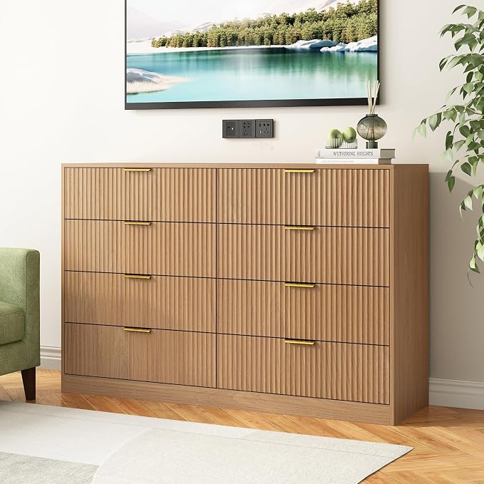 8 Drawer Dresser for Bedroom, Modern Fluted Double Dresser, Mid Century Wooden - Image 4