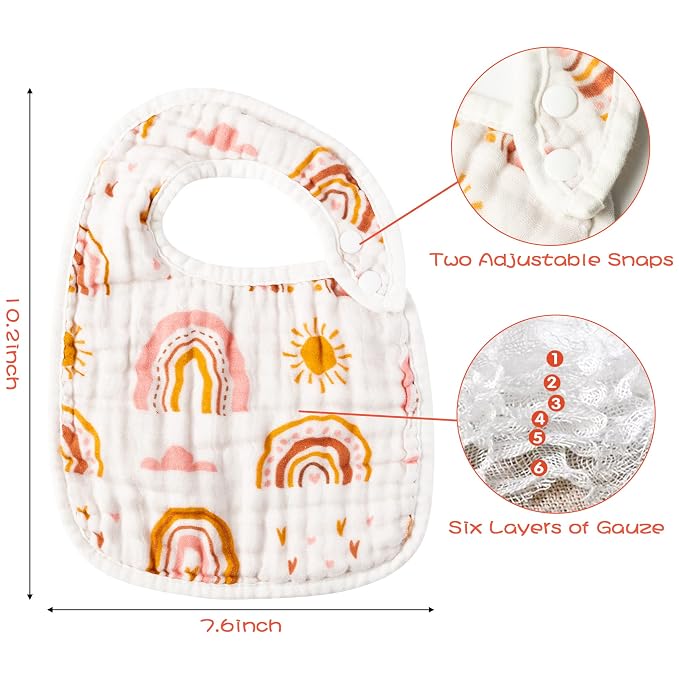 Zainpe 6Pcs Snap Muslin Cotton Bibs - Image 2