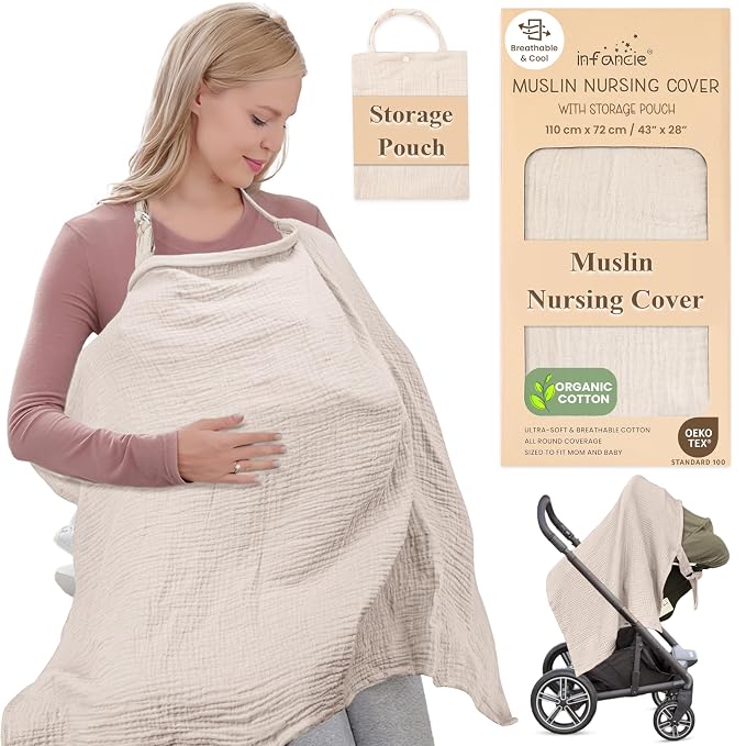 Premium Organic Breathable Muslin Nursing Cover by Infancie
