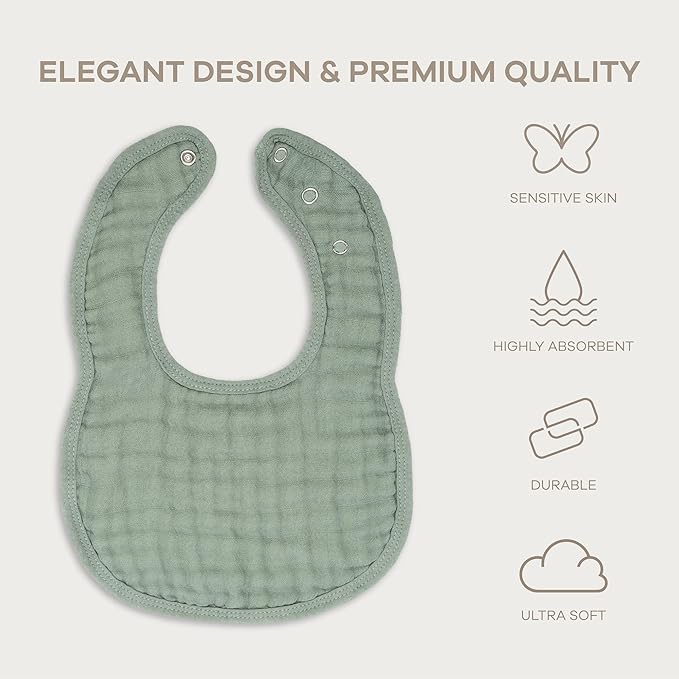 Comfy Cubs Muslin Bibs for Babies, Drool and Teething Bib, Adjustable Snaps - Image 2