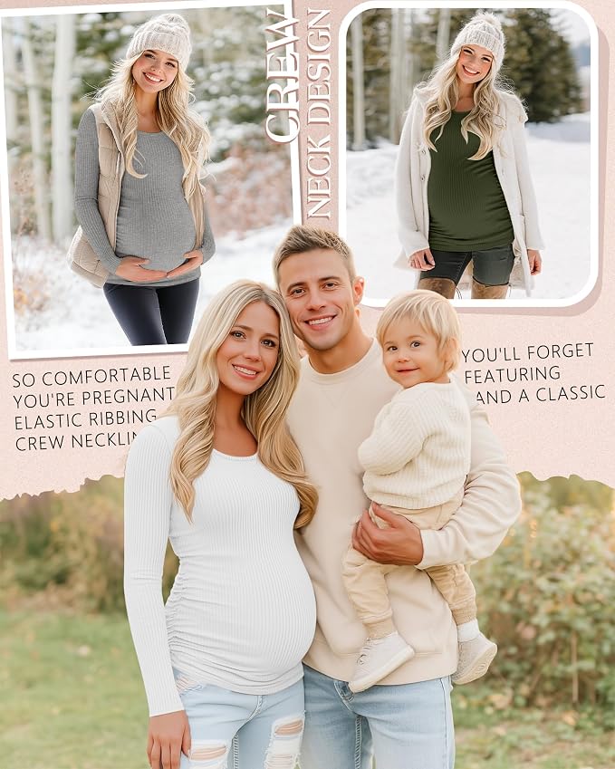 Riyiper 4 Pack Women's Maternity Shirts, Long Sleeve Cotton Ribbed Pregnancy - Image 4