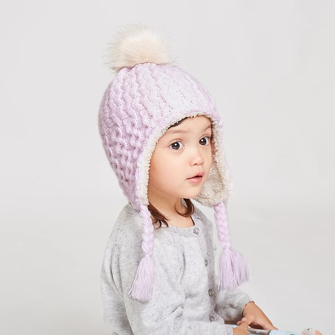 LANGZHEN Toddler Kids Infant Winter Hat, Earflap Knit Warm Cap Fleece Lined - Image 3